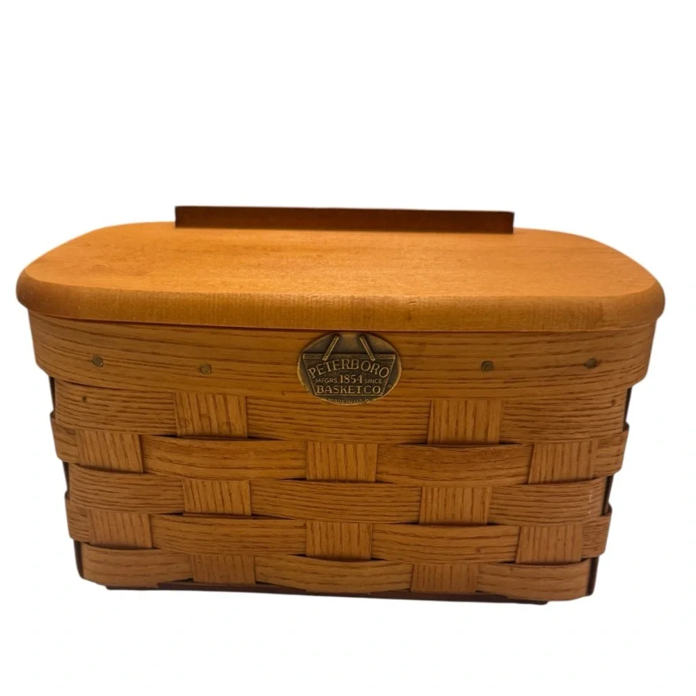 Peterboro Basket Co Rectangular Basket Woven Storage ASH with Lid USA